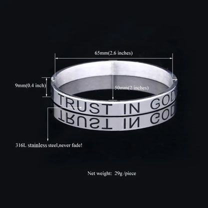 U7 TRUST IN GOD INFINITELY Cross Engraved 7mm Stainless Steel Bracelet Bangle for Man Woman Faith Religous Jewelry QC24