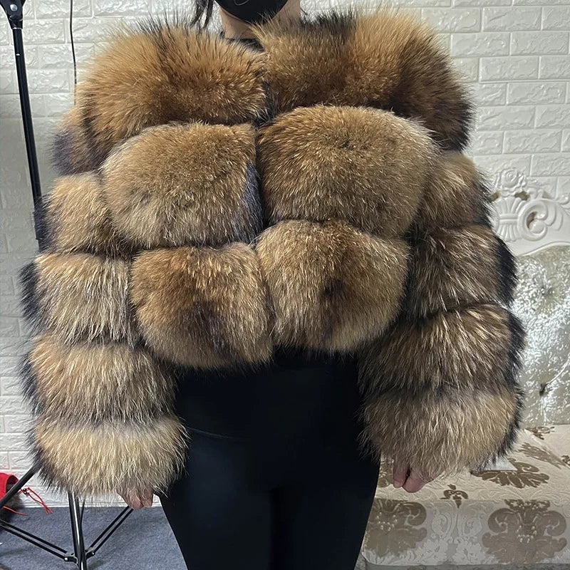 MAOMAOKONG 2024 Plus Size tops Clothing Curve coat Women's Natural real raccoon Fur Coat winter jackets outerwears Female Vest