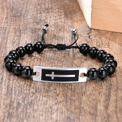 Men Cross Bracelets with Length Adjustable Braided Rope Chain, Casual Male Religious Faith Wristband Gifts Jewelry