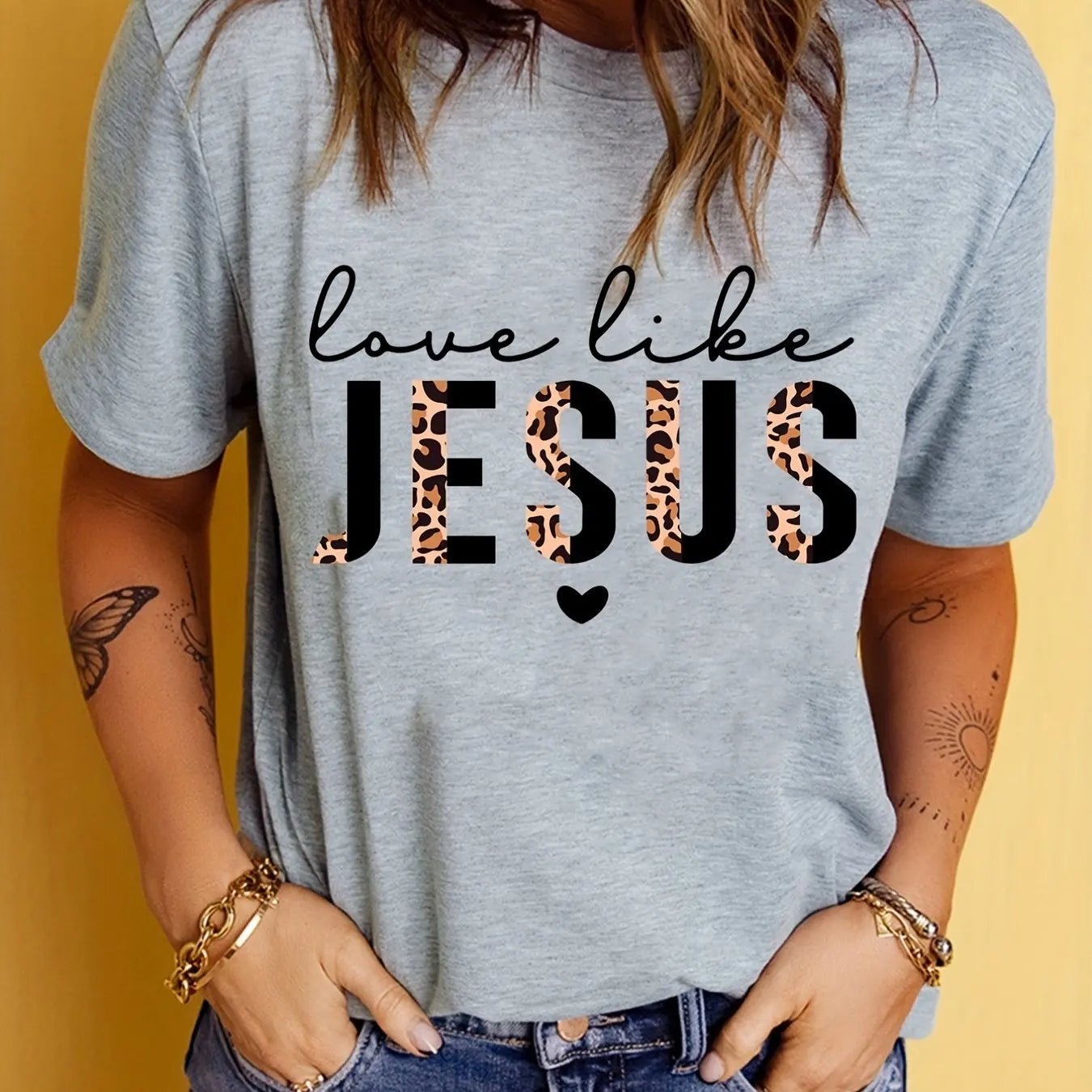 Love Like Jesus Print T-Shirt, Short Sleeve Crew Neck Casual Top For Summer & Spring, Women's Clothing