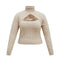 ONELINK Beige White Turtleneck Sexy Hollow Out Chest Plus Size Autumn Winter Woolen Pullover Women Sweater Oversize Clothing