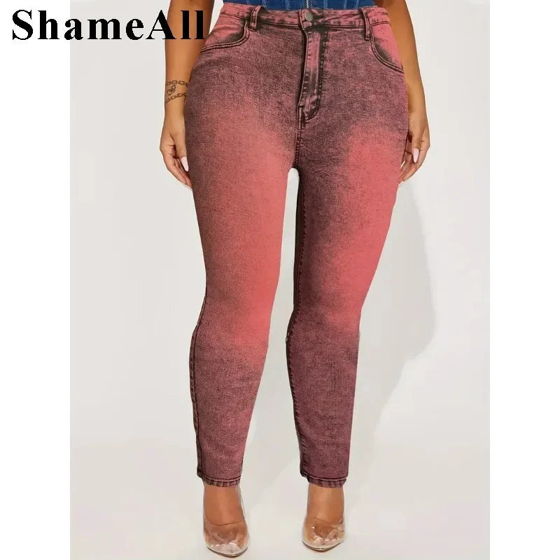 Plus size Stretchy Skinny Pink Jeans 5XL sexy party Club Slim Fit Yellow Pencil Jeans