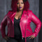 Plus Size Daily Pink Long Sleeve Zipper PU Leather Jacket Outwear