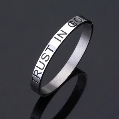 U7 TRUST IN GOD INFINITELY Cross Engraved 7mm Stainless Steel Bracelet Bangle for Man Woman Faith Religous Jewelry QC24