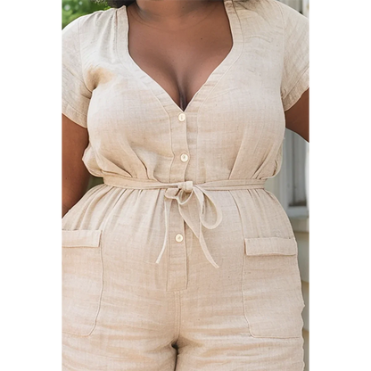 Plus Size V Neck Jumpsuit Sexy Women's Jumpsuit Sleeveless Summer Tight Casual Khaki V Neck Short Sleeve Linen Jumpsuit