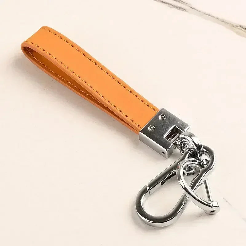 Custom LOGO Genuine Leather Portable Car Keyring Creative and Simple Key Chains High-end Elite Keychain Gift Small Pendant