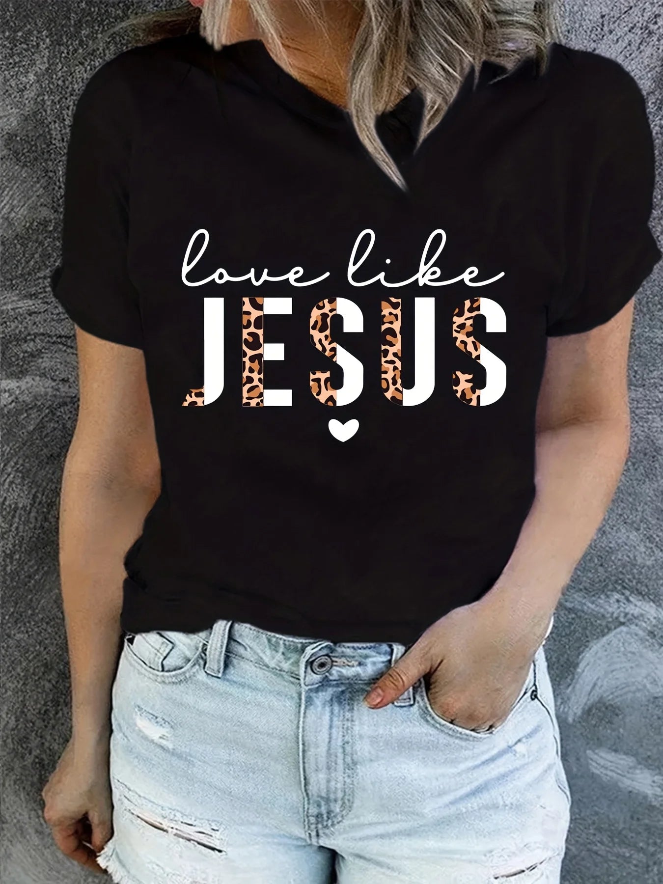 Love Like Jesus Print T-Shirt, Short Sleeve Crew Neck Casual Top For Summer & Spring, Women's Clothing