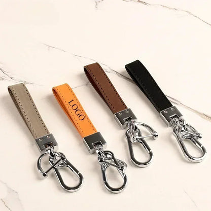 Custom LOGO Genuine Leather Portable Car Keyring Creative and Simple Key Chains High-end Elite Keychain Gift Small Pendant