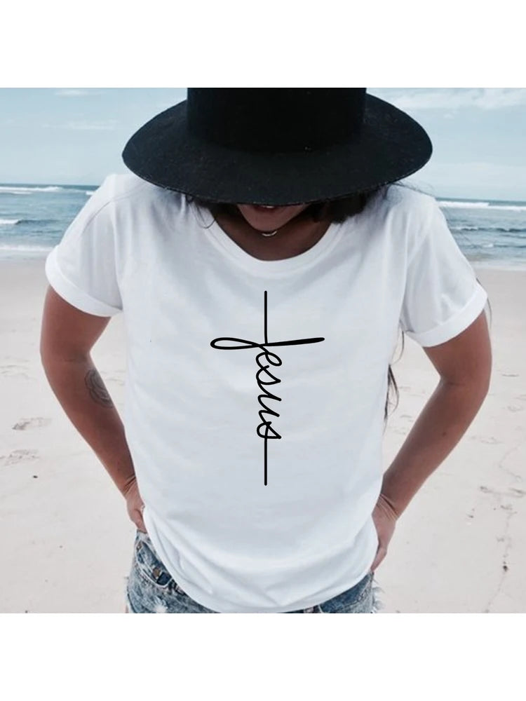 Faith Tshirt Cross Jesus Tees Tops Christian Shirt Women Fashion Tshirt Baptism Church Bride Esthetic Tumblr T Shirt