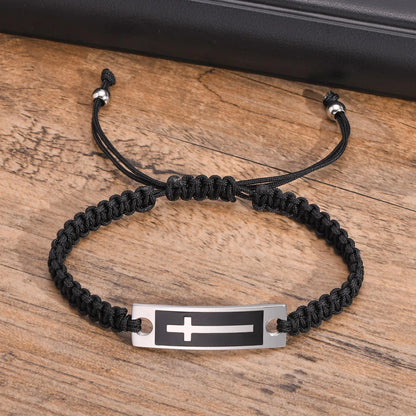 Men Cross Bracelets with Length Adjustable Braided Rope Chain, Casual Male Religious Faith Wristband Gifts Jewelry