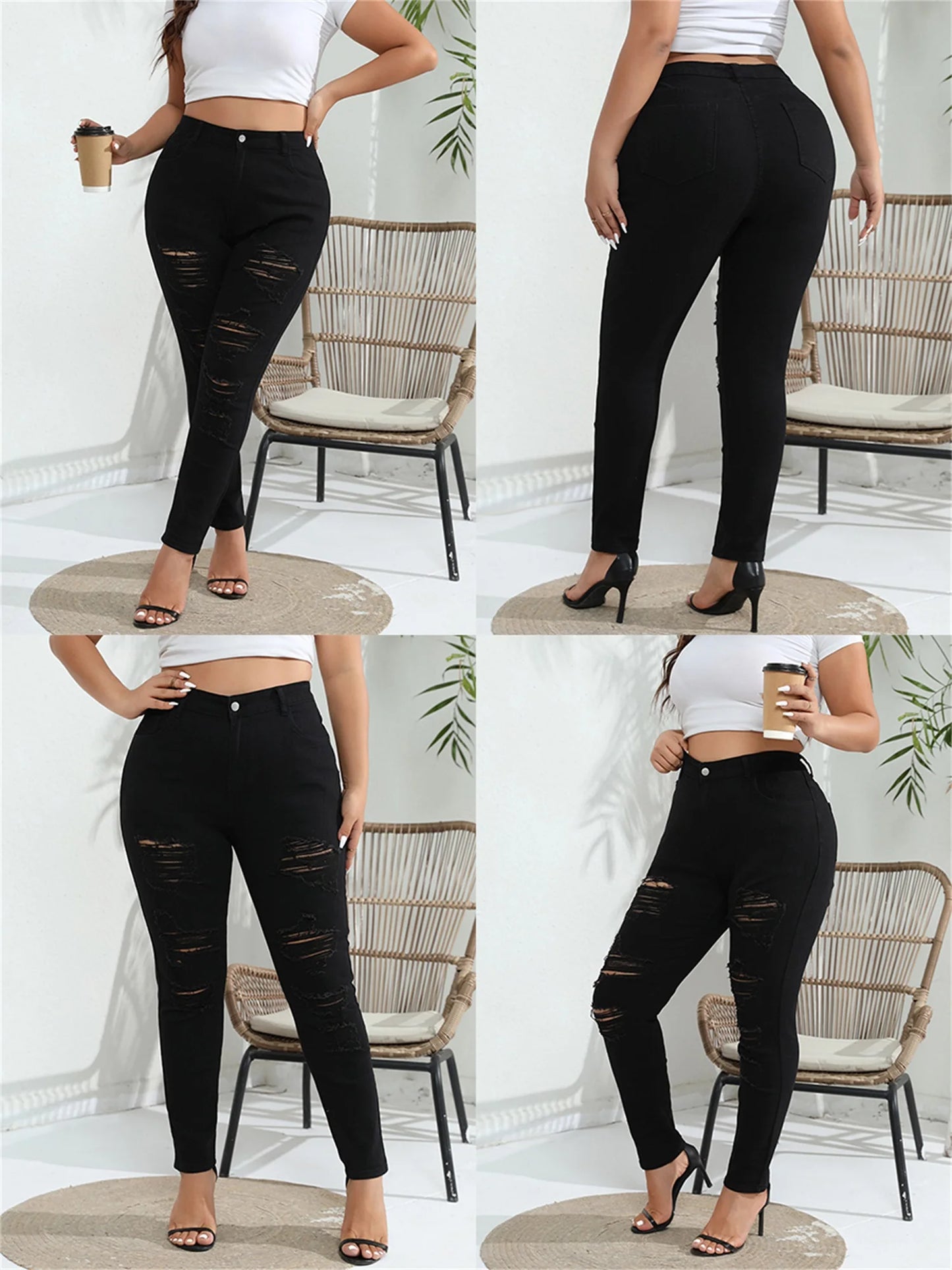 Women s Plus Size Distressed Jeans High Waisted Ripped Denim Pants Stretchy Skinny Leggings for Work or Night Out