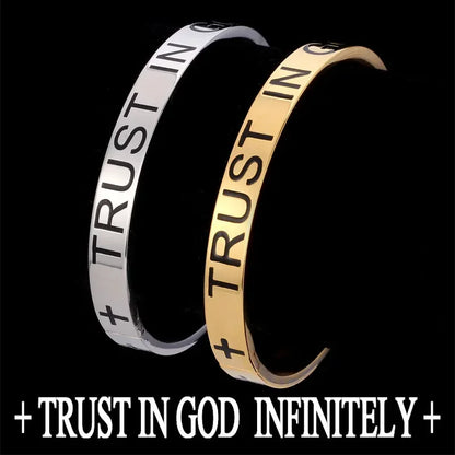 U7 TRUST IN GOD INFINITELY Cross Engraved 7mm Stainless Steel Bracelet Bangle for Man Woman Faith Religous Jewelry QC24