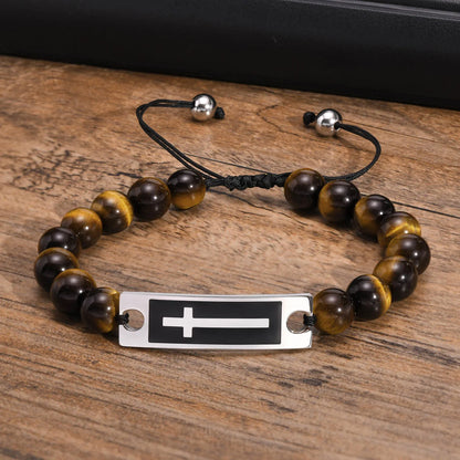 Men Cross Bracelets with Length Adjustable Braided Rope Chain, Casual Male Religious Faith Wristband Gifts Jewelry