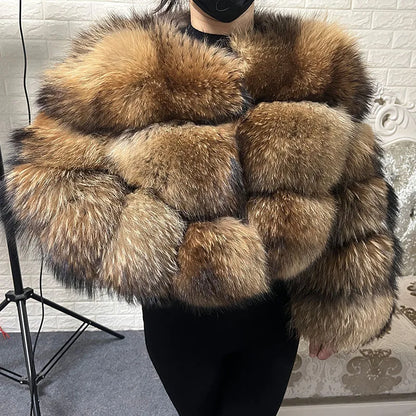 MAOMAOKONG 2024 Plus Size tops Clothing Curve coat Women's Natural real raccoon Fur Coat winter jackets outerwears Female Vest