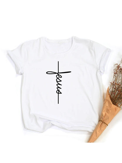 Faith Tshirt Cross Jesus Tees Tops Christian Shirt Women Fashion Tshirt Baptism Church Bride Esthetic Tumblr T Shirt