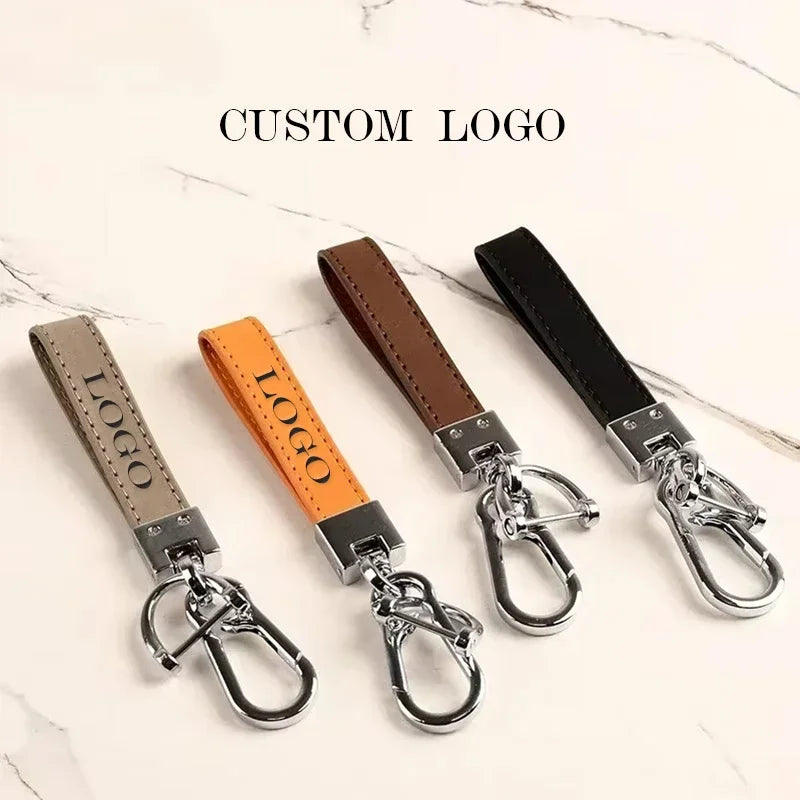 Custom LOGO Genuine Leather Portable Car Keyring Creative and Simple Key Chains High-end Elite Keychain Gift Small Pendant