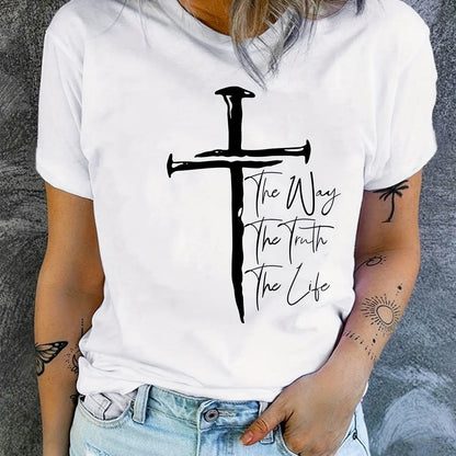 Love Like Jesus Print T-Shirt, Short Sleeve Crew Neck Casual Top For Summer & Spring, Women's Clothing