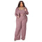 Plus Size 3 Pieces L-5XL Autumn Ribbed Long Sleeve Zip Hooded Crop Jacket Wide Leg Pants 3 Pieces Set Women Casual Tracksuit