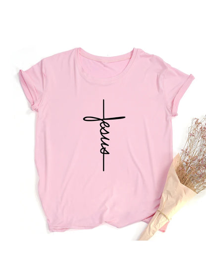 Faith Tshirt Cross Jesus Tees Tops Christian Shirt Women Fashion Tshirt Baptism Church Bride Esthetic Tumblr T Shirt