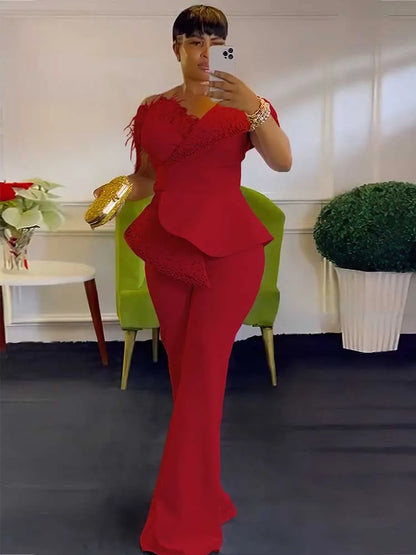 High Waist Strapless Jumpsuit Rivet Collar Lady Evening and Party Tube Top Jumpsuit for Women Elegant Sexy Birthday Jumpsuit