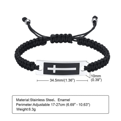 Men Cross Bracelets with Length Adjustable Braided Rope Chain, Casual Male Religious Faith Wristband Gifts Jewelry